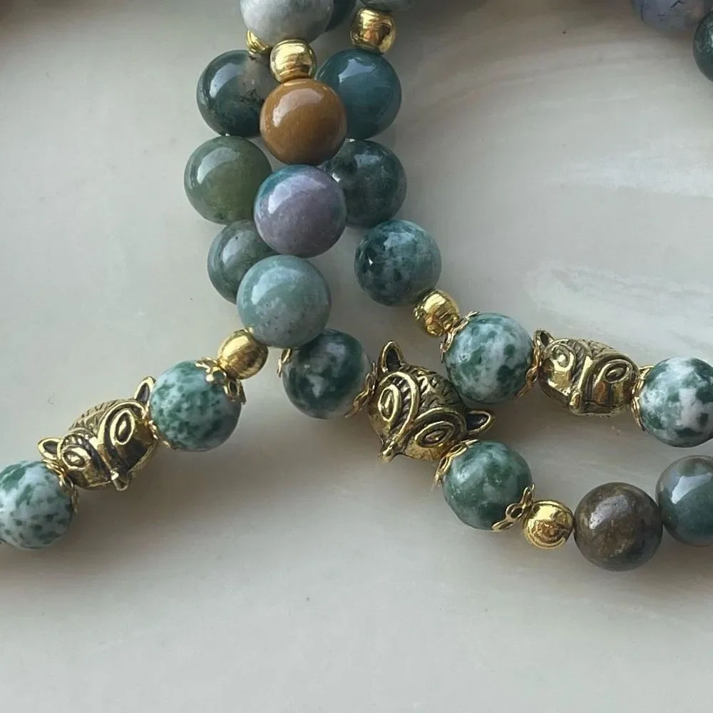 Tree agate dendritic India agate fox head face ONE stretch bracelet NEW reiki me